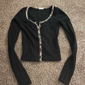 Brandy Melville Black Leopard Trim Long Sleeve Top
